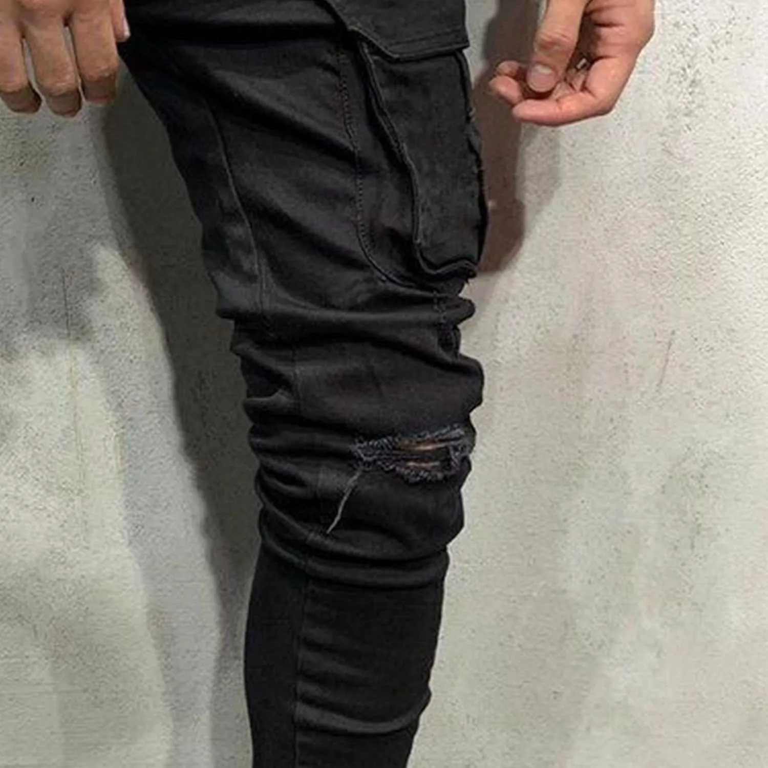 Men's Stretch Skinny Ripped Cargo Jeans Slim Fit Biker Moto Denim Pants Vintage Fashion Comfort Jeans