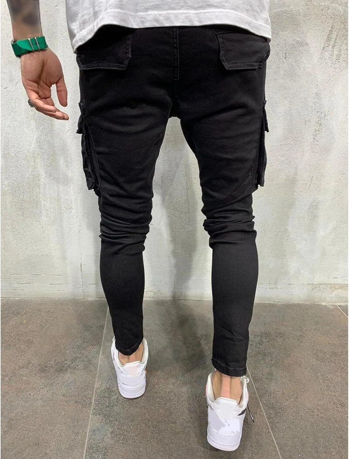 Men's Stretch Skinny Ripped Cargo Jeans Slim Fit Biker Moto Denim Pants Vintage Fashion Comfort Jeans