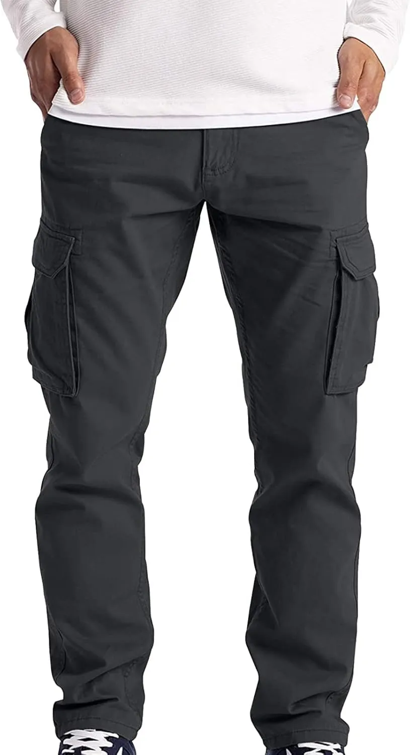 Mens Sweatpants with Pockets Big and Tall Cargo Pants Lightweight Cotton Jogger Work Pants 6 Pocket Full Outdoor Casual