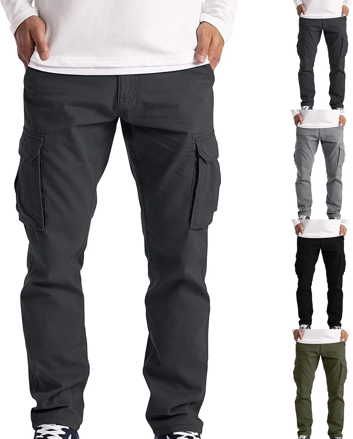 Mens Sweatpants with Pockets Big and Tall Cargo Pants Lightweight Cotton Jogger Work Pants 6 Pocket Full Outdoor Casual