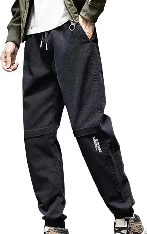 Mens Trendy Drawstring Cargo Pants Dressy Casual Outdoor Military Combat Sweatpants Lightweight Simple Solid Tapered Overalls