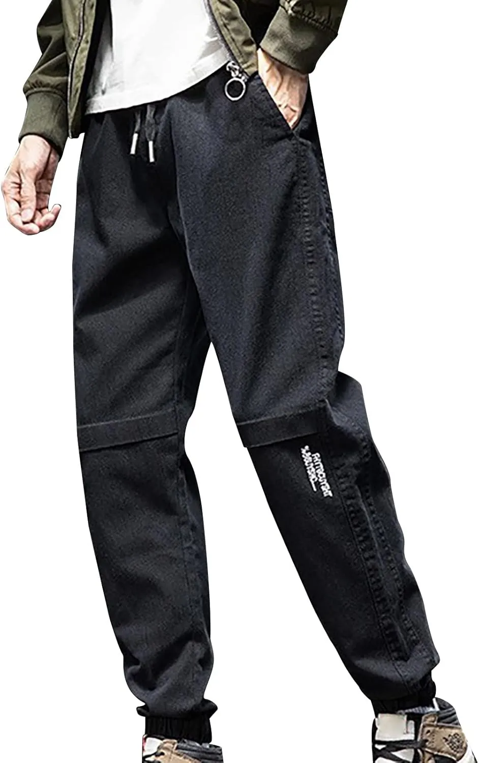 Mens Trendy Drawstring Cargo Pants Dressy Casual Outdoor Military Combat Sweatpants Lightweight Simple Solid Tapered Overalls