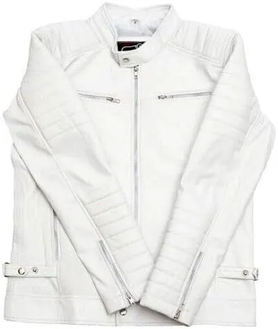 Men's White Biker Leather Jacket | Genuine Lambskin Leather | Motorcycle Caferacer Jacket