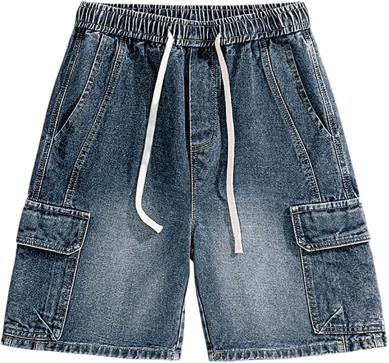 Men's Wide Leg Y2K Hip Hop Mid Jean Shorts Work Denim Shorts with Pockets Aesthetic Pants Streetwear Clothes