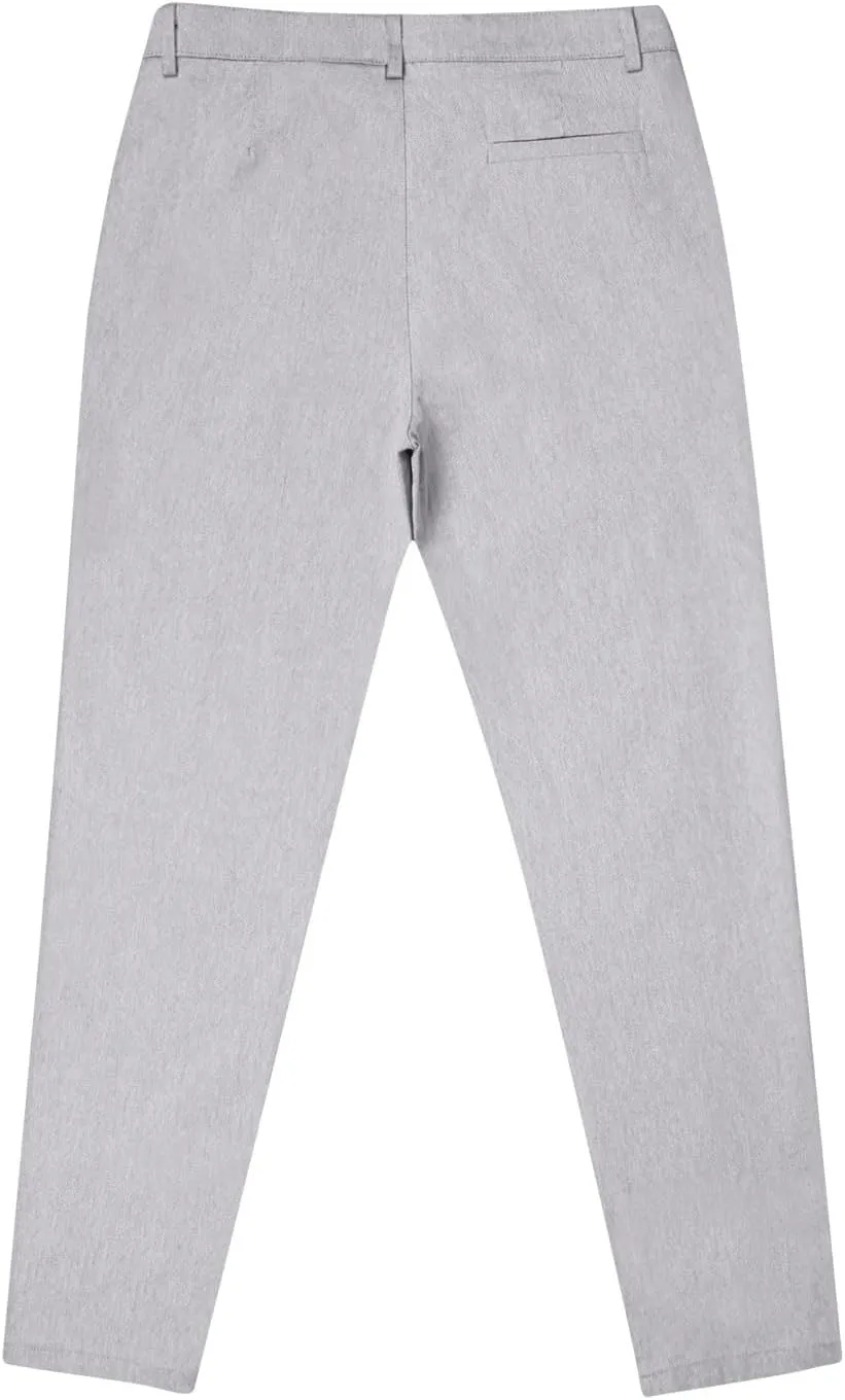 Mens Work Slacks Business Casual Slim Fit Plain Button Up Closure Elastic Waist Straight Pants Lightweight Pants