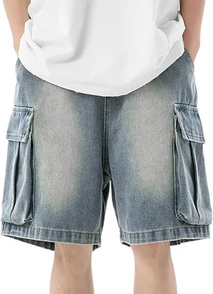 Men's Y2K Vintage Baggy Jean Shorts Summer Casual Hip Hop Long Loose Fit Denim Shorts Trendy Outfits