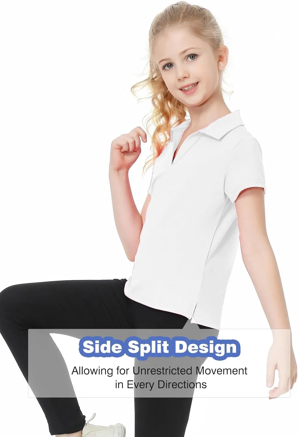 MERIABNY Girls Golf Polo Shirts V Neck Tennis Outfits Tops for Aged 6-13