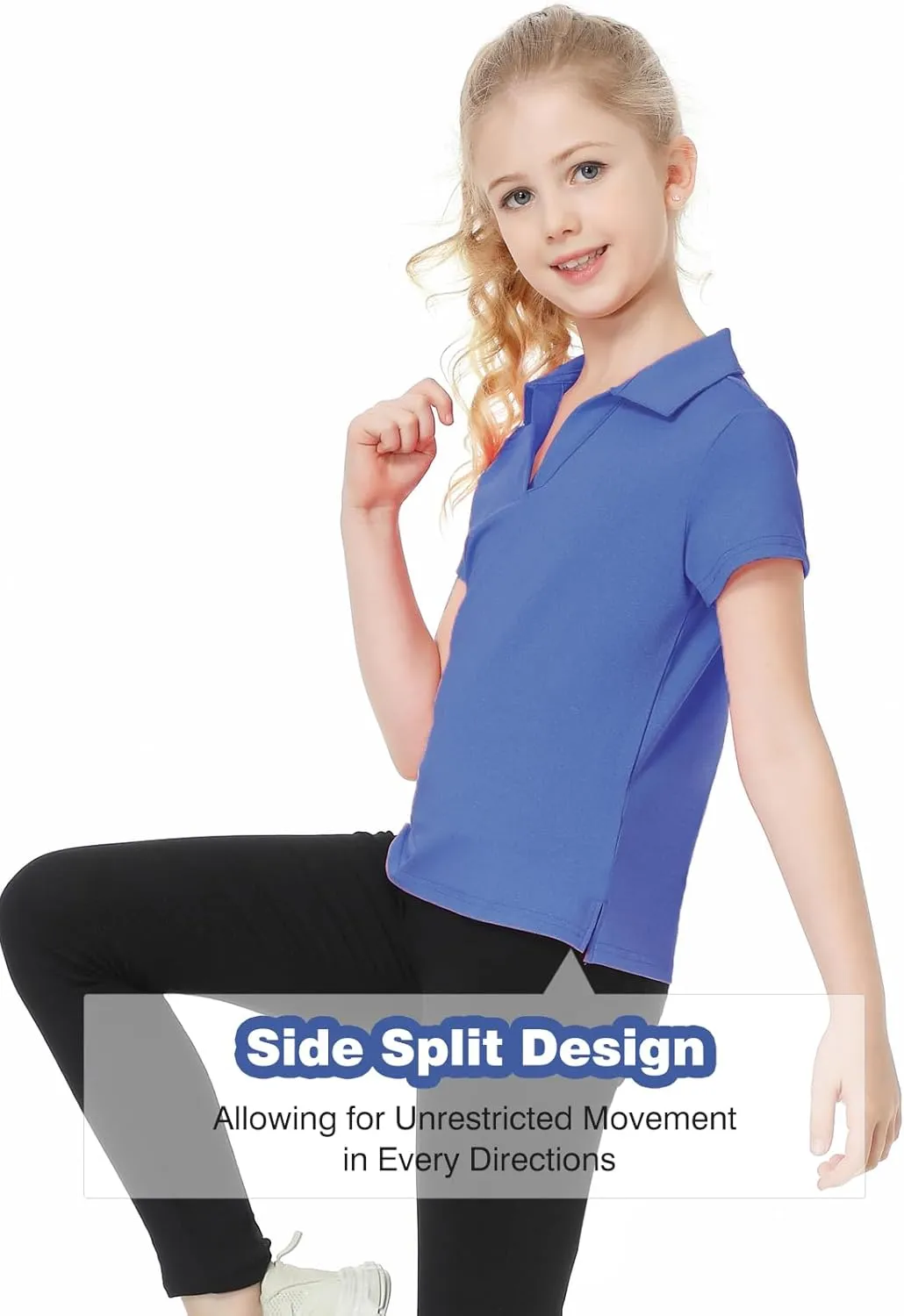 MERIABNY Girls Golf Polo Shirts V Neck Tennis Outfits Tops for Aged 6-13