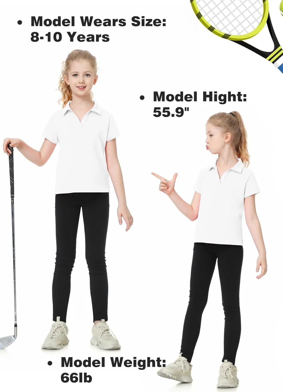 MERIABNY Girls Golf Polo Shirts V Neck Tennis Outfits Tops for Aged 6-13