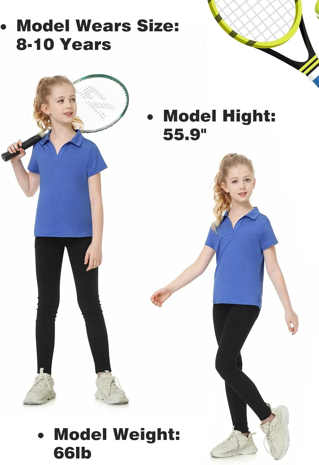 MERIABNY Girls Golf Polo Shirts V Neck Tennis Outfits Tops for Aged 6-13