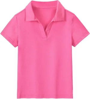 MERIABNY Girls Golf Polo Shirts V Neck Tennis Outfits Tops for Aged 6-13