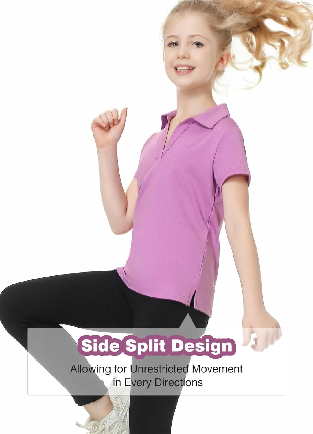 MERIABNY Girls Golf Polo Shirts V Neck Tennis Outfits Tops for Aged 6-13