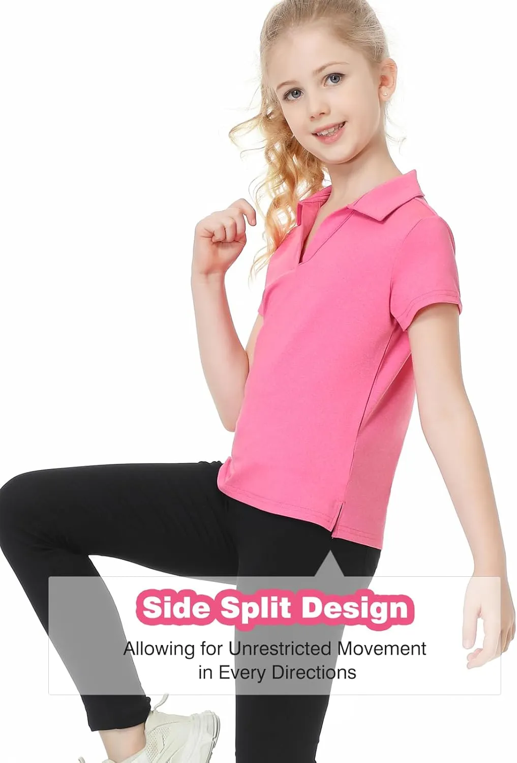 MERIABNY Girls Golf Polo Shirts V Neck Tennis Outfits Tops for Aged 6-13