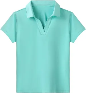 MERIABNY Girls Golf Polo Shirts V Neck Tennis Outfits Tops for Aged 6-13