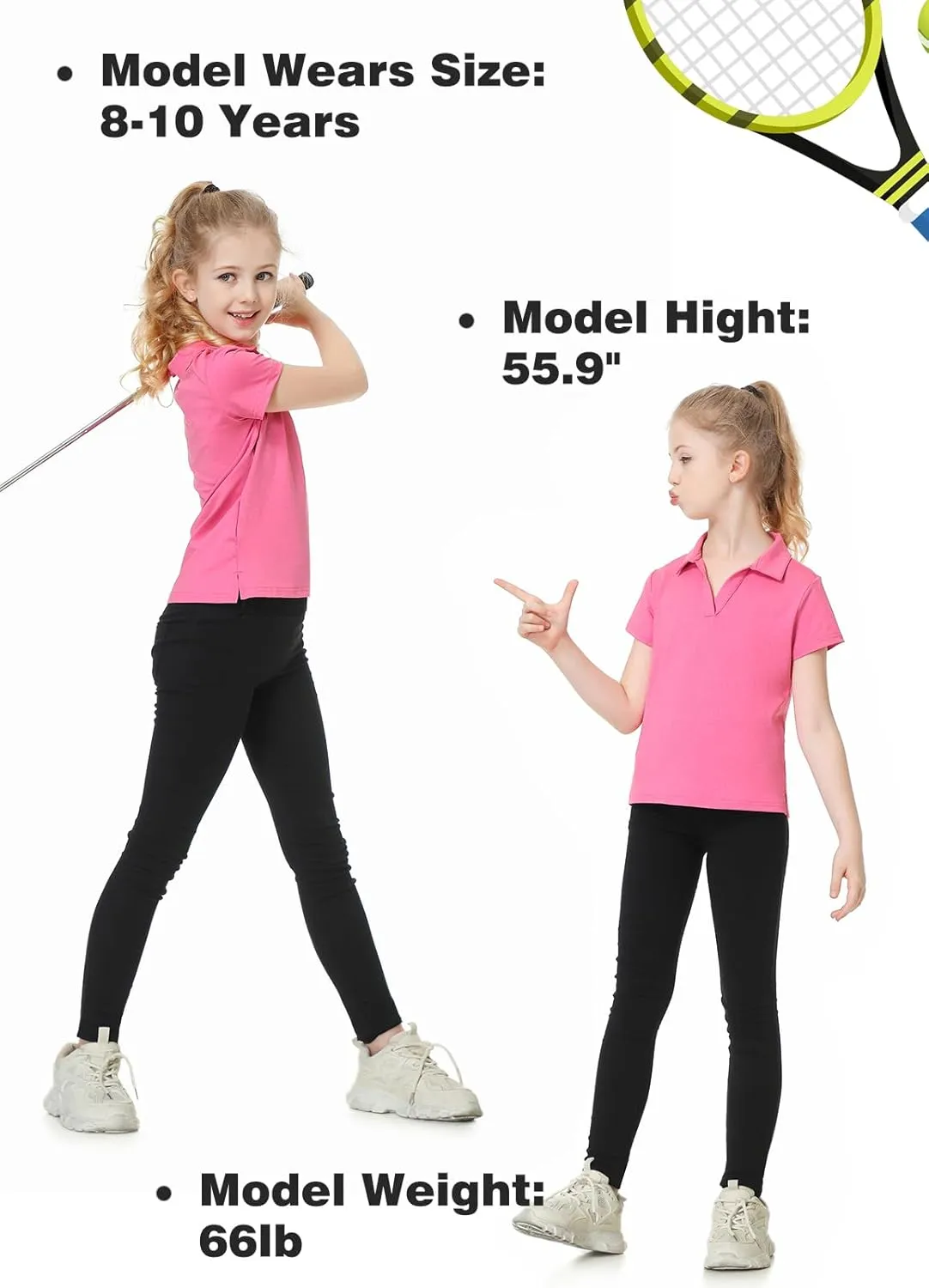 MERIABNY Girls Golf Polo Shirts V Neck Tennis Outfits Tops for Aged 6-13