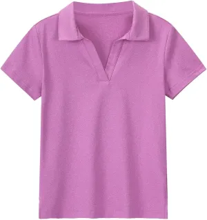 MERIABNY Girls Golf Polo Shirts V Neck Tennis Outfits Tops for Aged 6-13