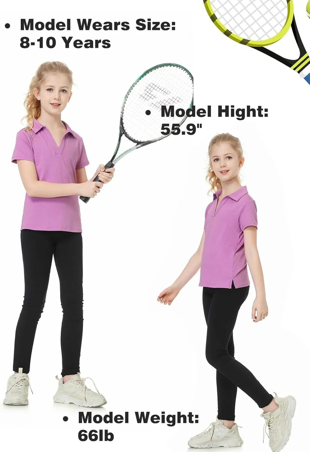 MERIABNY Girls Golf Polo Shirts V Neck Tennis Outfits Tops for Aged 6-13