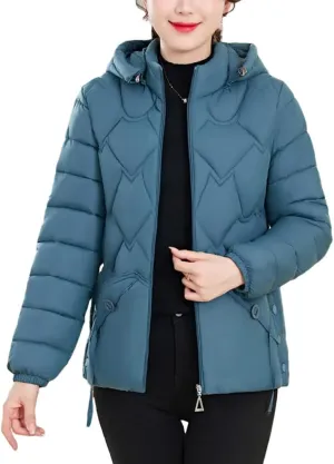 Mid-Aged Women Cotton-Padded Coats Autumn Winter Warm Jacket Casual Hooded Down Cotton Parkas Zipper Outwear