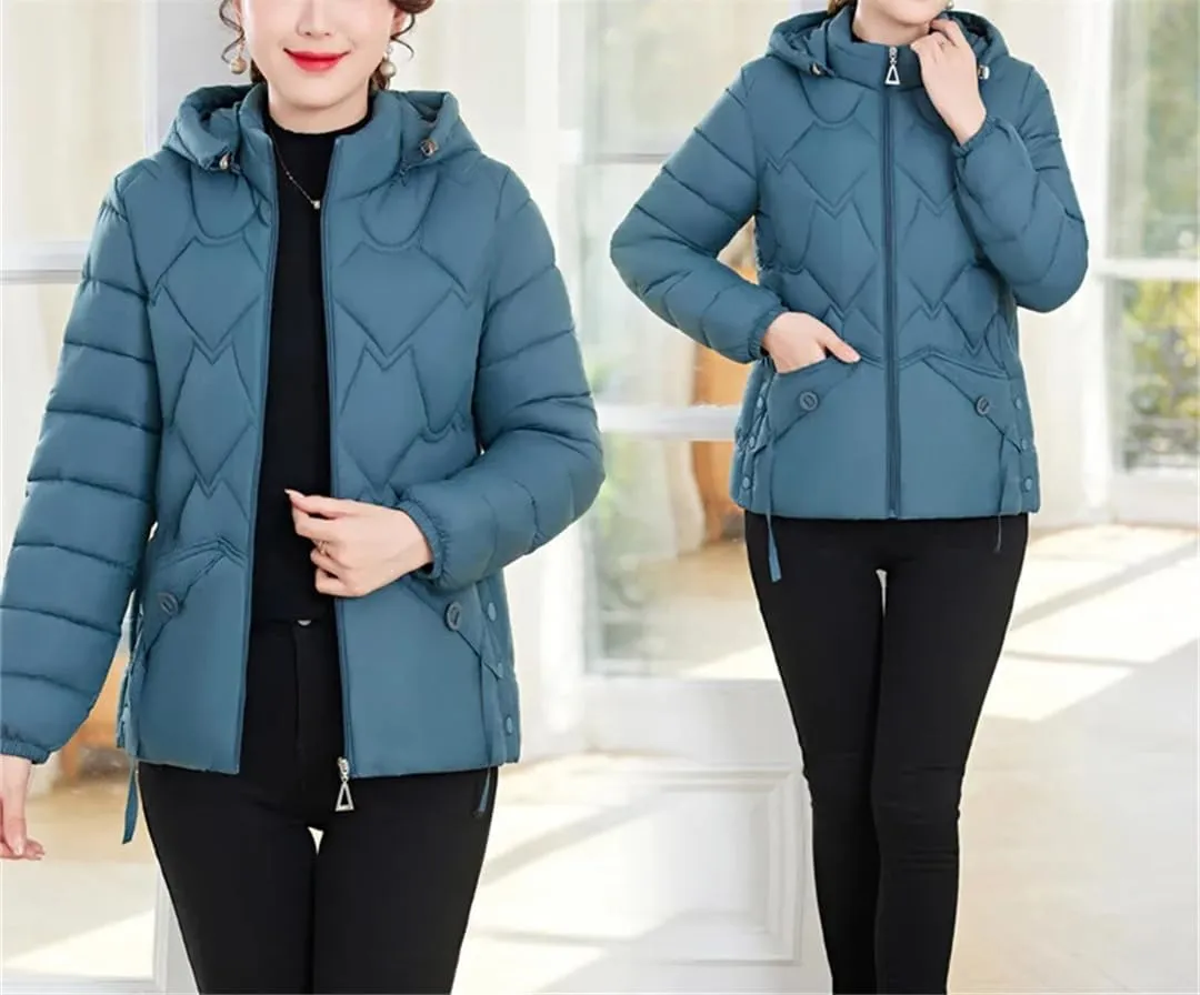 Mid-Aged Women Cotton-Padded Coats Autumn Winter Warm Jacket Casual Hooded Down Cotton Parkas Zipper Outwear