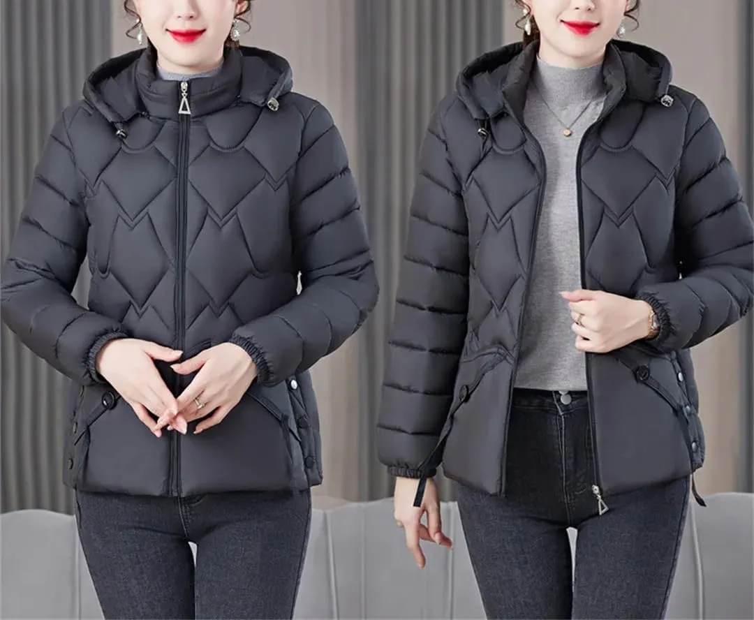 Mid-Aged Women Cotton-Padded Coats Autumn Winter Warm Jacket Casual Hooded Down Cotton Parkas Zipper Outwear