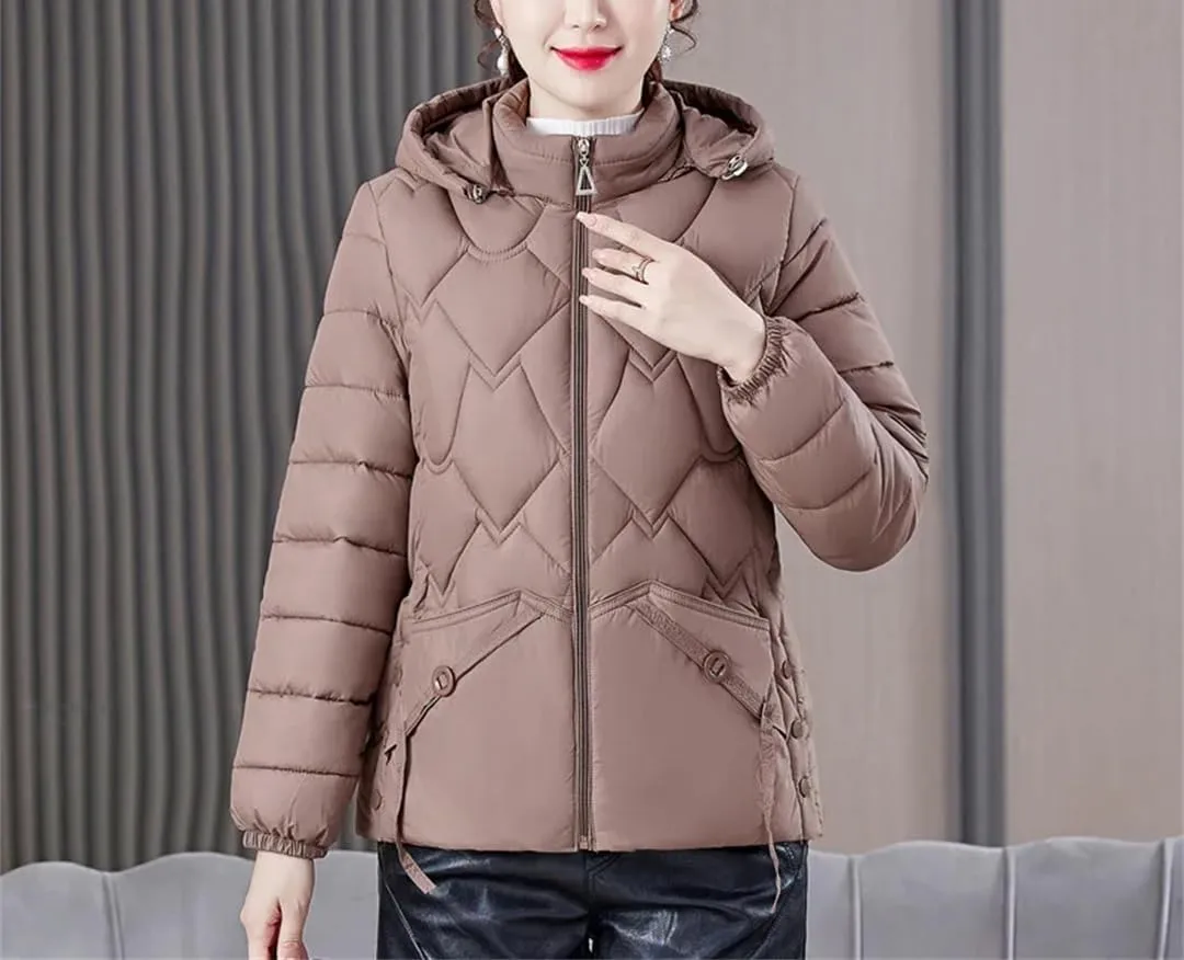 Mid-Aged Women Cotton-Padded Coats Autumn Winter Warm Jacket Casual Hooded Down Cotton Parkas Zipper Outwear