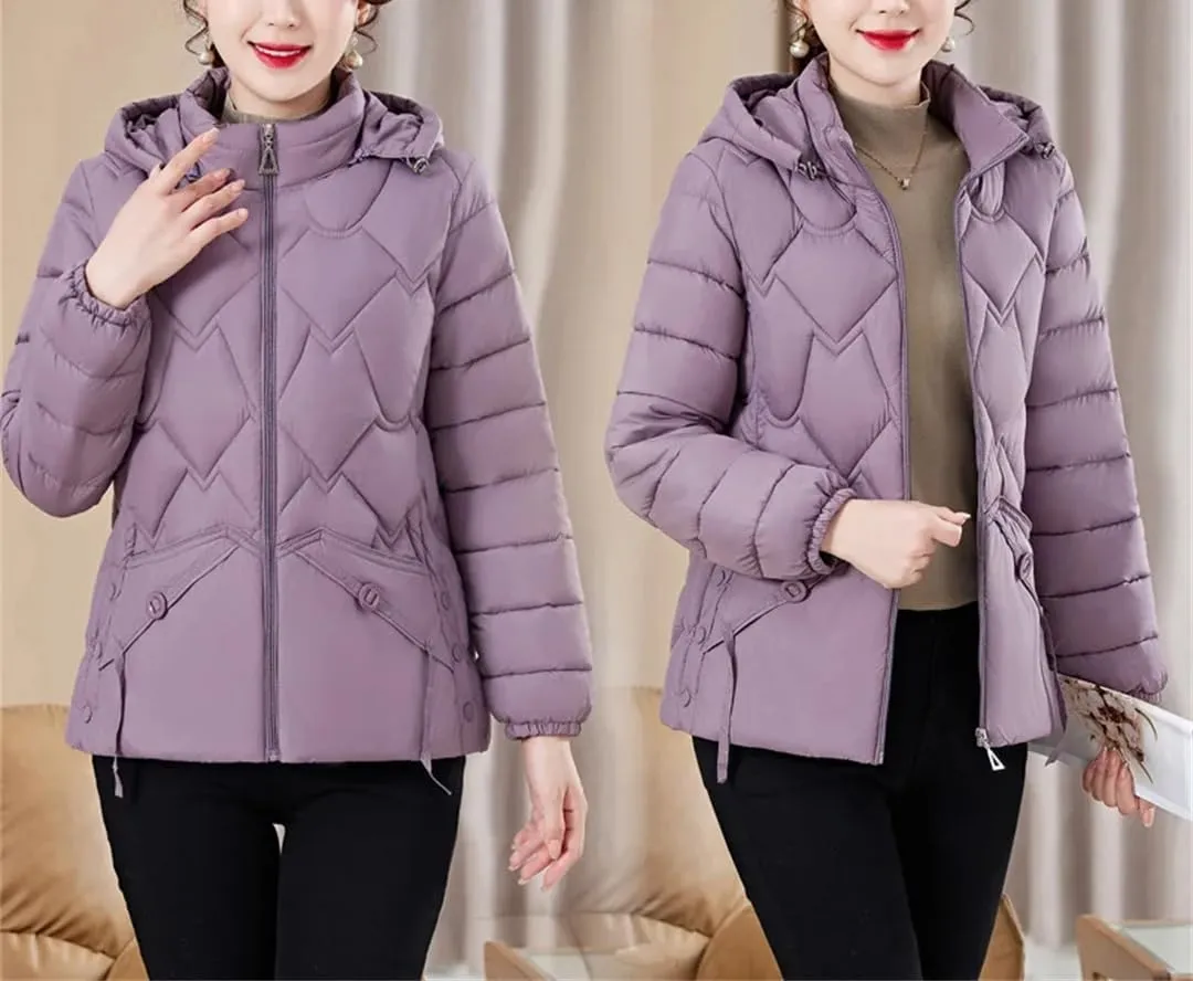 Mid-Aged Women Cotton-Padded Coats Autumn Winter Warm Jacket Casual Hooded Down Cotton Parkas Zipper Outwear
