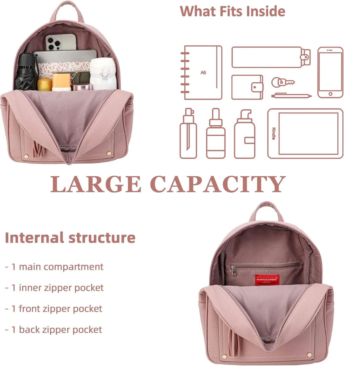 Montana West Girls Backpack Purse Gifts for Kids Anti Theft Backpack with Secured Zipper & Tassel