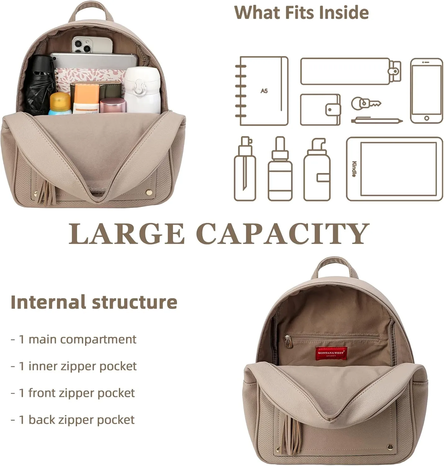 Montana West Medium Backpack Purse for Women Anti Theft Backpack with Secured Zipper & Tassel