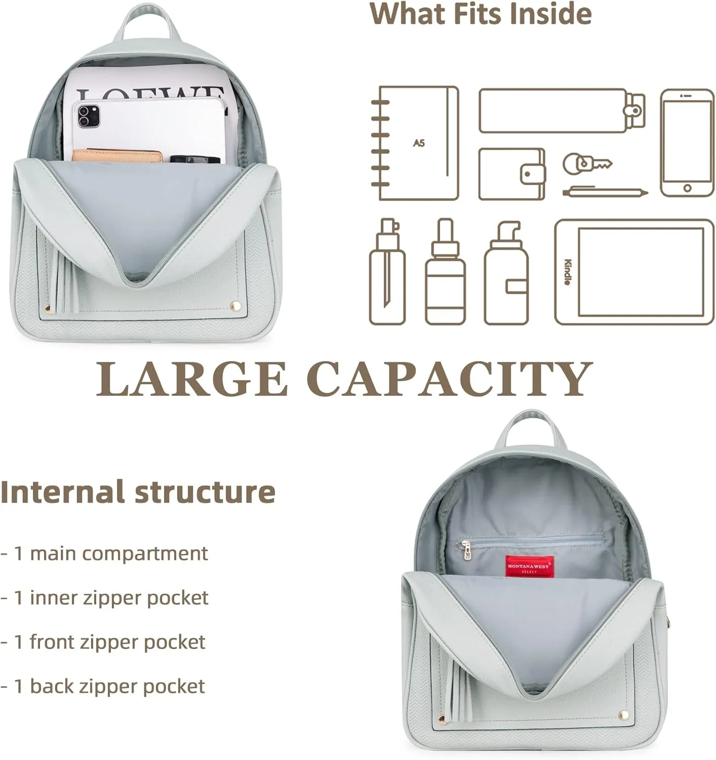 Montana West Medium Backpack Purse for Women Anti Theft Backpack with Secured Zipper & Tassel,MWC-1041GY