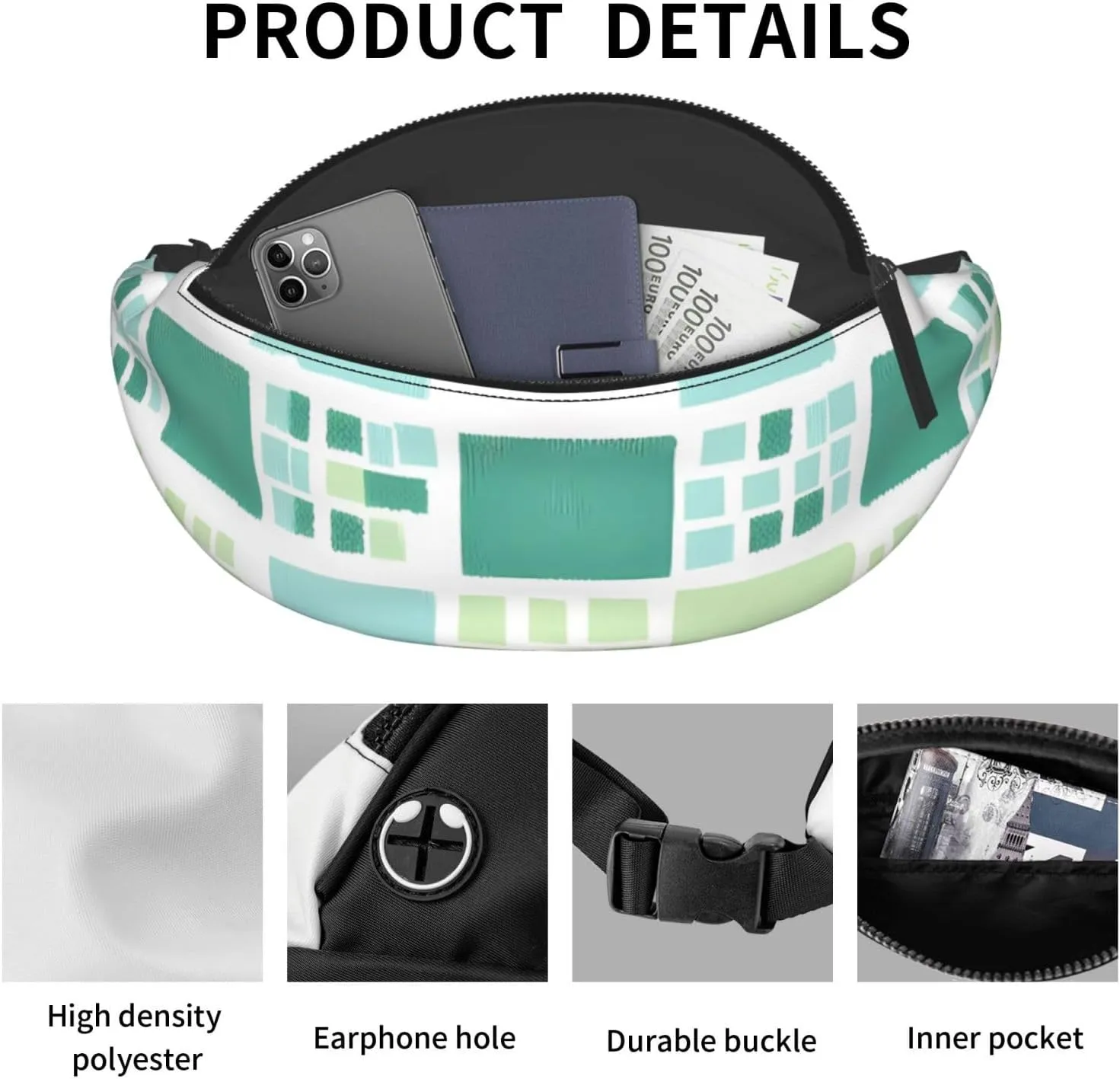 Moroccan Lattice Print Waist Bag Adjustable For Men Women Traveling Hiking Cycling Running Outdoors