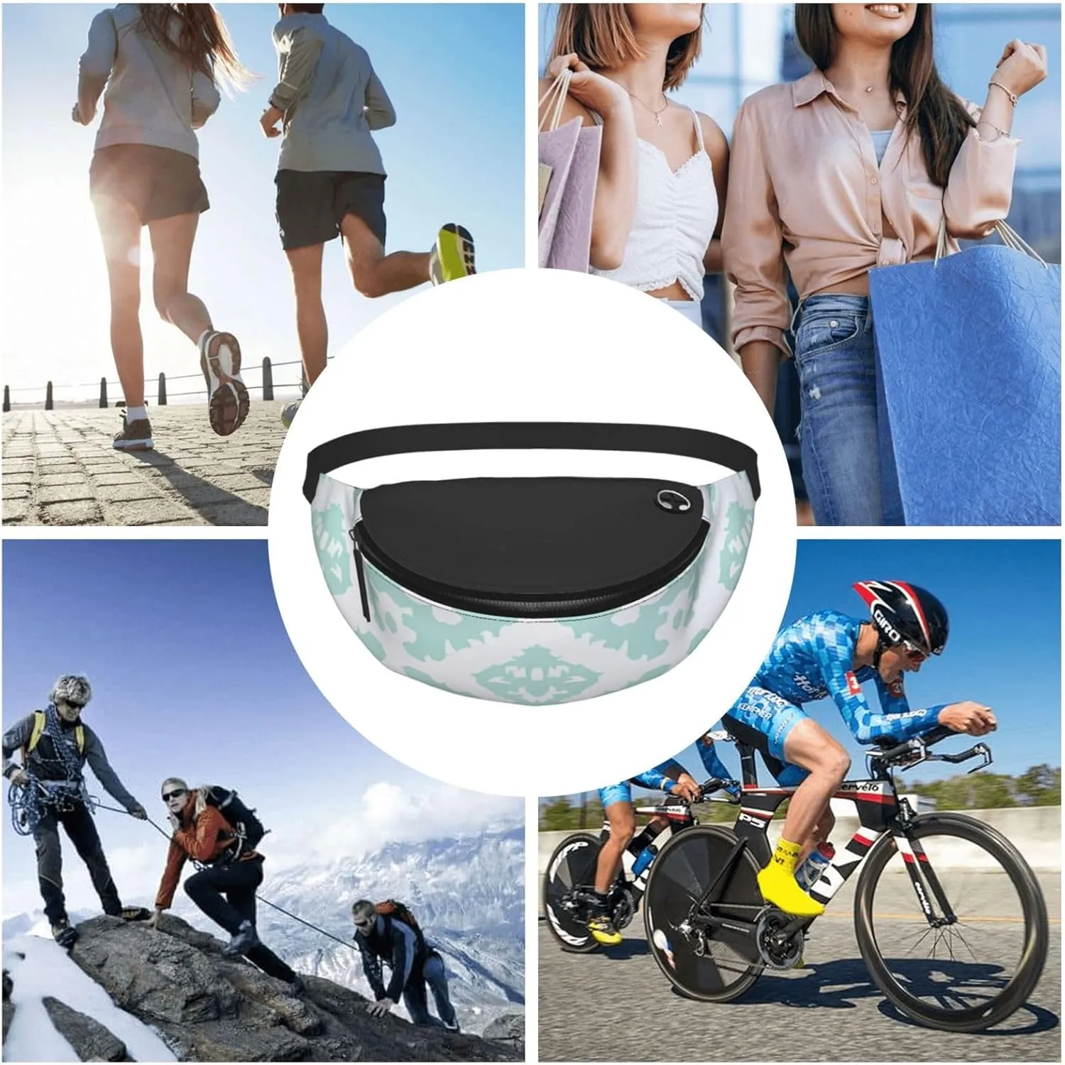 Moroccan Lattice Print Waist Bag Adjustable For Men Women Traveling Hiking Cycling Running Outdoors