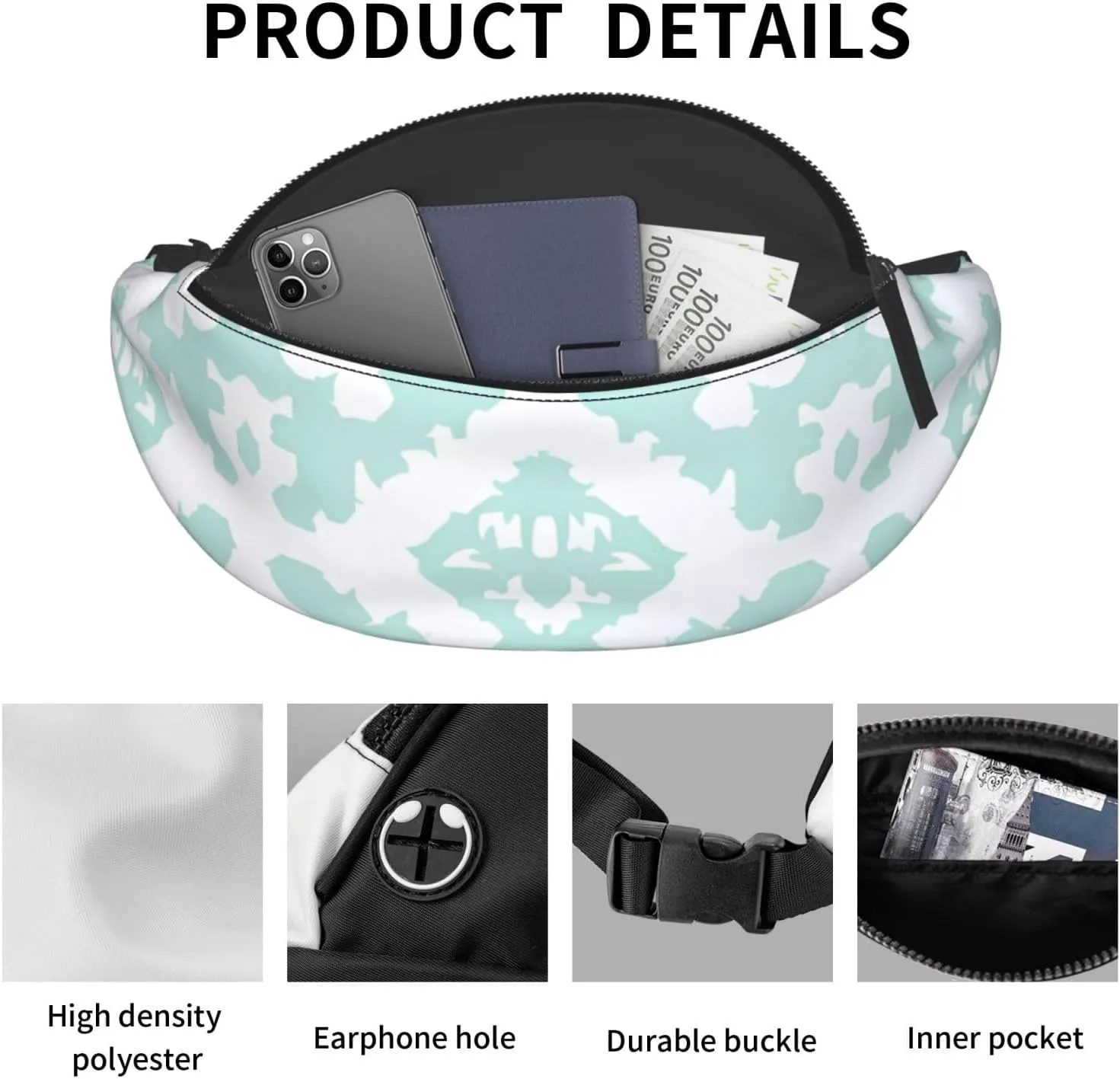 Moroccan Lattice Print Waist Bag Adjustable For Men Women Traveling Hiking Cycling Running Outdoors