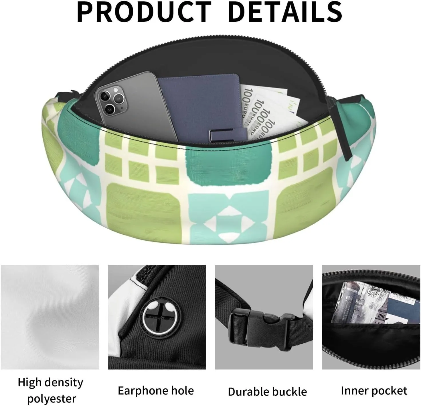 Moroccan Lattice Print Waist Bag Adjustable For Men Women Traveling Hiking Cycling Running Outdoors