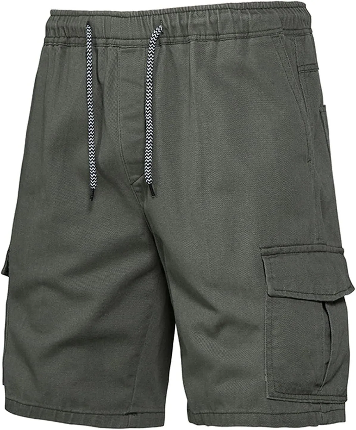 Muscularfit Mens Workout Shorts Regular Fit Drawstring Elastic Waist Tooling Shorts Cotton Multi Pockets Solid Cargo Shorts