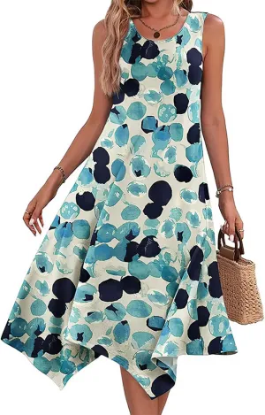 Narecte Women's Summer Casual Dresses Beach Sleeveless Midi Dress Floral Print Tank Loose Sundress with Pocket 2024