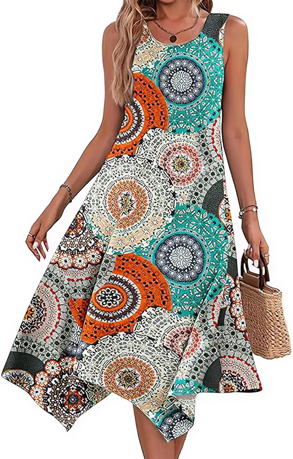 Narecte Women's Summer Casual Dresses Beach Sleeveless Midi Dress Floral Print Tank Loose Sundress with Pocket 2024