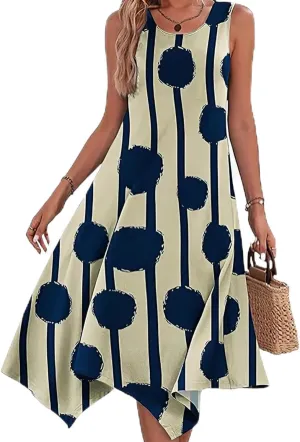 Narecte Women's Summer Casual Dresses Beach Sleeveless Midi Dress Floral Print Tank Loose Sundress with Pocket 2024
