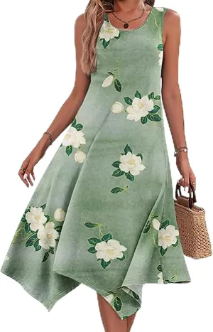 Narecte Women's Summer Casual Dresses Beach Sleeveless Midi Dress Floral Print Tank Loose Sundress with Pocket 2024