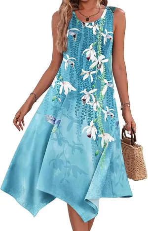 Narecte Women's Summer Casual Dresses Beach Sleeveless Midi Dress Floral Print Tank Loose Sundress with Pocket 2024
