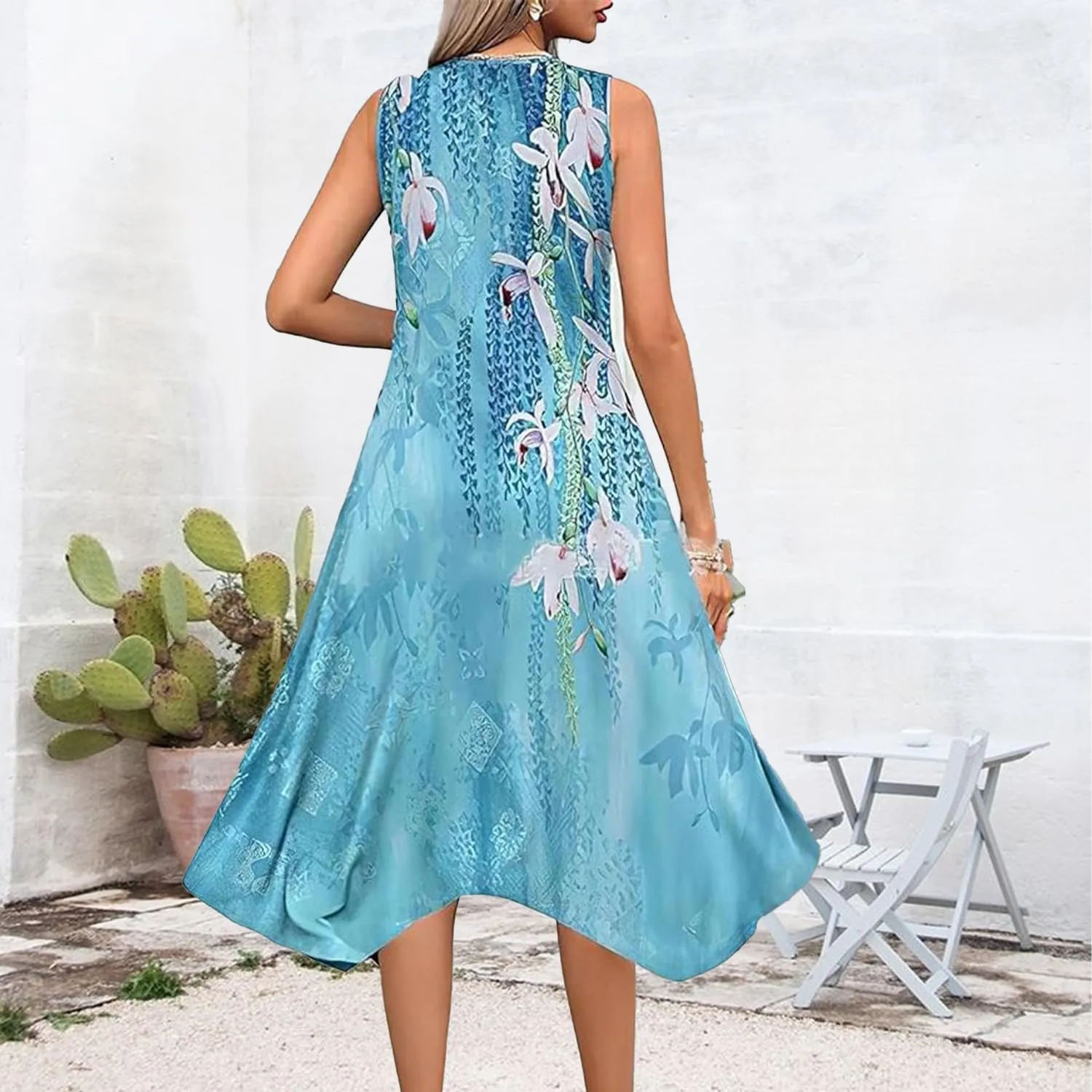 Narecte Women's Summer Casual Dresses Beach Sleeveless Midi Dress Floral Print Tank Loose Sundress with Pocket 2024