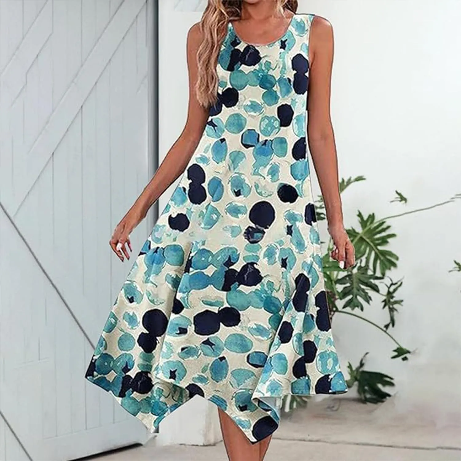 Narecte Women's Summer Casual Dresses Beach Sleeveless Midi Dress Floral Print Tank Loose Sundress with Pocket 2024