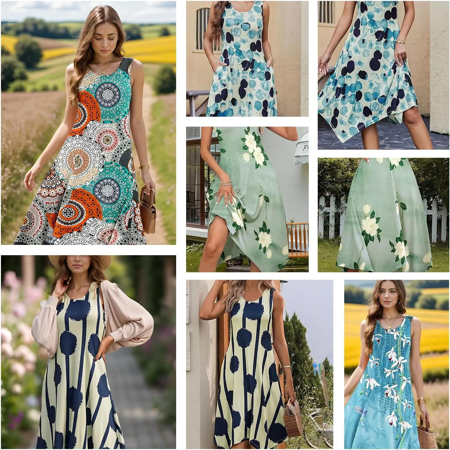 Narecte Women's Summer Casual Dresses Beach Sleeveless Midi Dress Floral Print Tank Loose Sundress with Pocket 2024