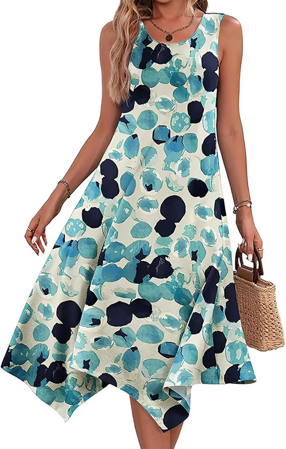 Narecte Women's Summer Casual Dresses Beach Sleeveless Midi Dress Floral Print Tank Loose Sundress with Pocket 2024