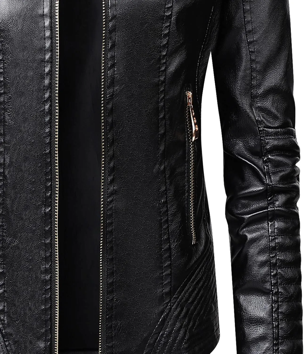 NATHGAM Womens Casual Motor Leather Jackets Full Zipper Stand Collar Biker Leather Jacket Long Sleeve PU Jacket with Pockets