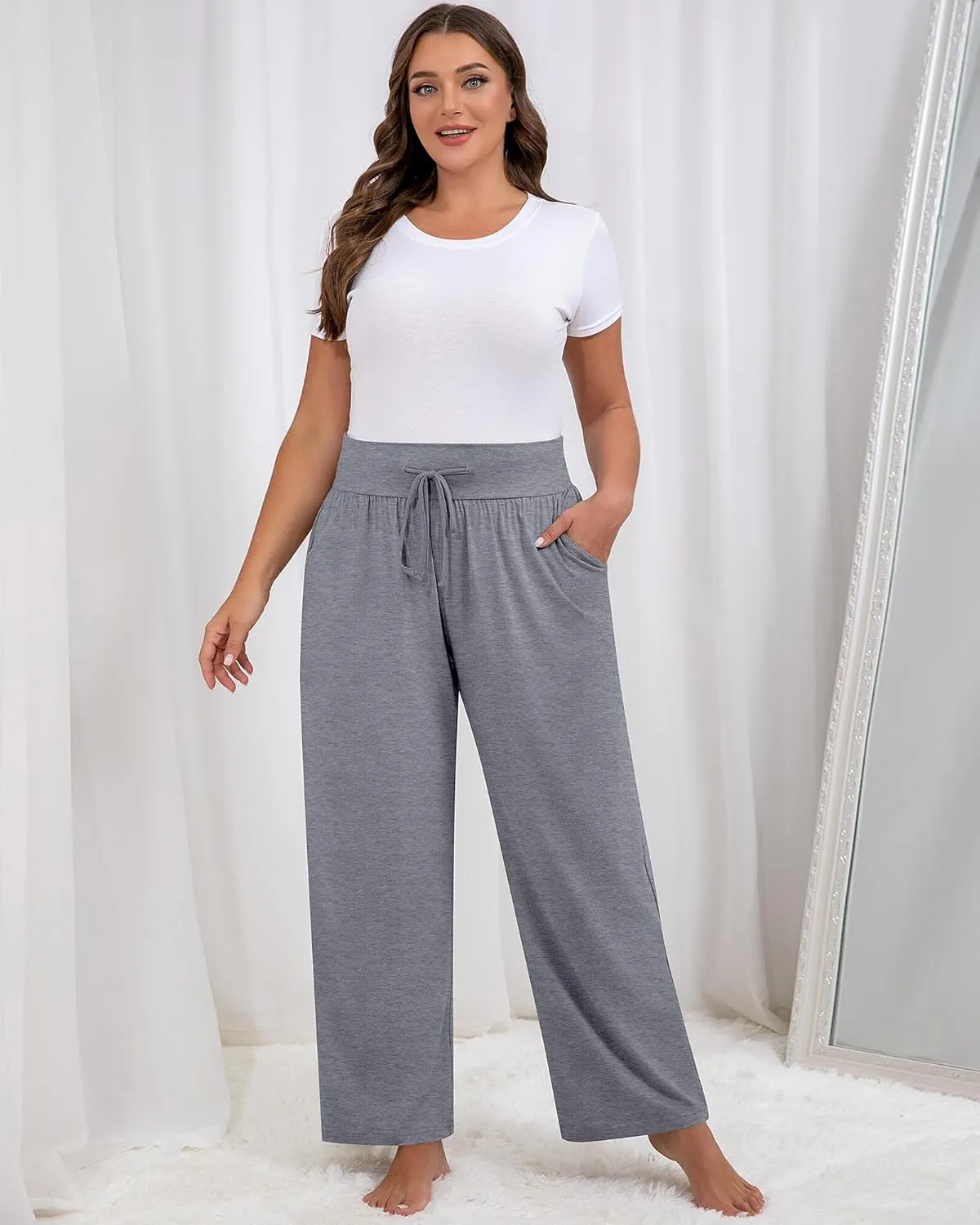 Neer 3 Pack Women's Plus Size Lounge Pants, Wide Leg Yoga Pants Baggy Drawstring Sweatpants with Pockets Casual Loose Jogger