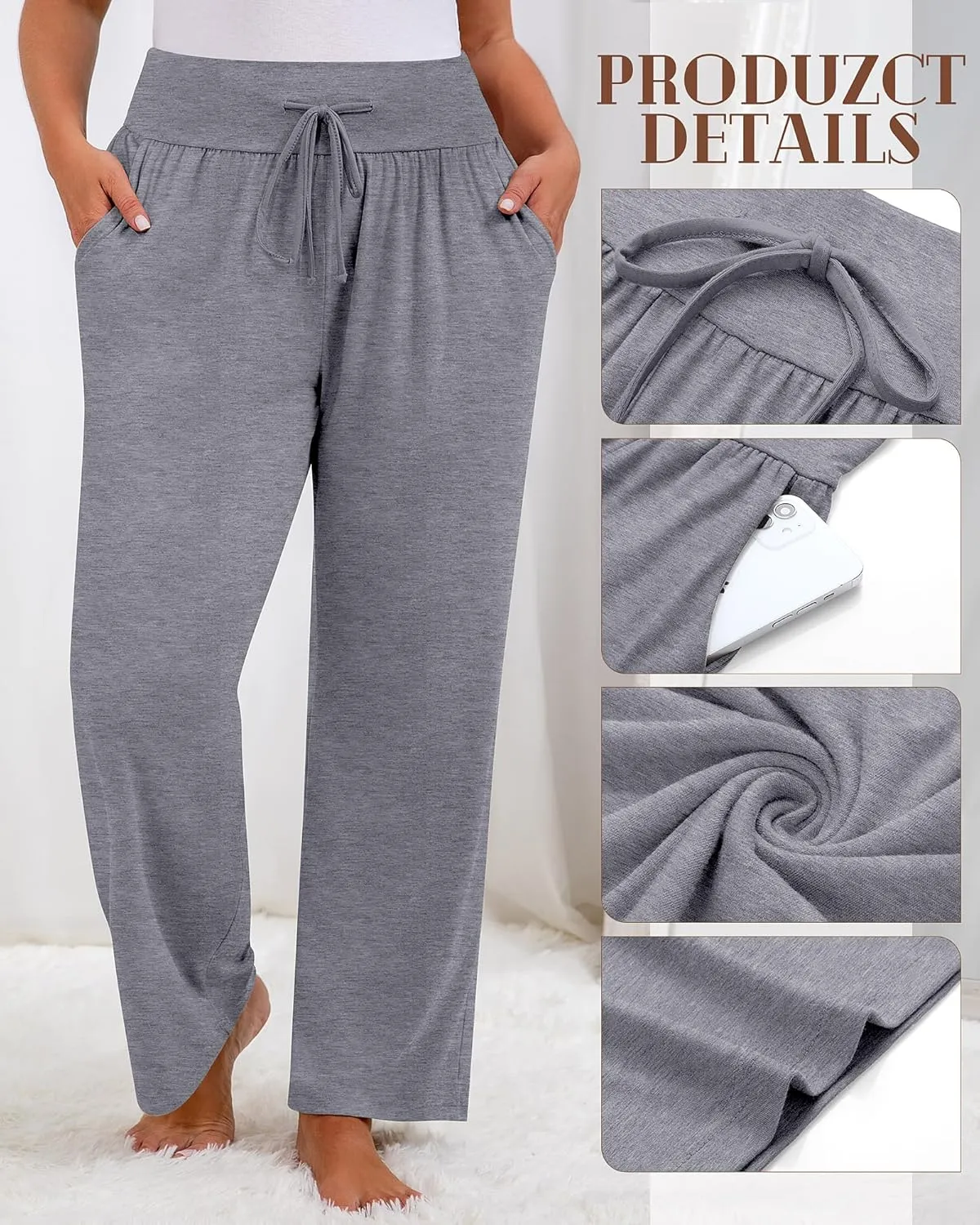 Neer 3 Pack Women's Plus Size Lounge Pants, Wide Leg Yoga Pants Baggy Drawstring Sweatpants with Pockets Casual Loose Jogger