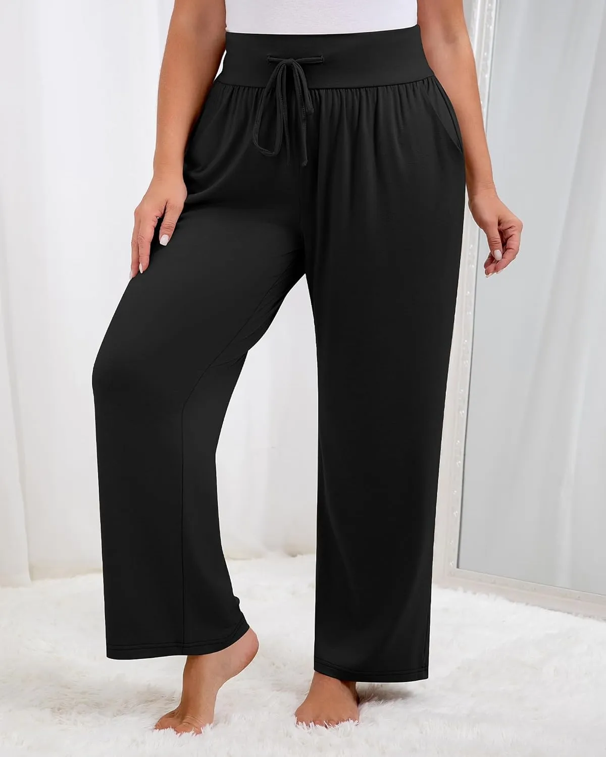 Neer 3 Pack Women's Plus Size Lounge Pants, Wide Leg Yoga Pants Baggy Drawstring Sweatpants with Pockets Casual Loose Jogger