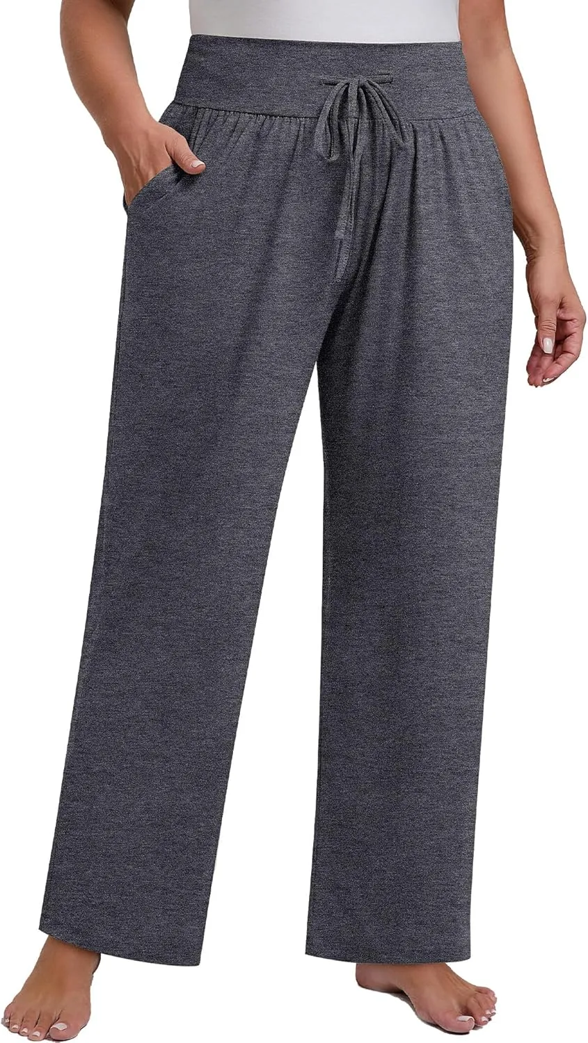 Neer 3 Pack Women's Plus Size Lounge Pants, Wide Leg Yoga Pants Baggy Drawstring Sweatpants with Pockets Casual Loose Jogger