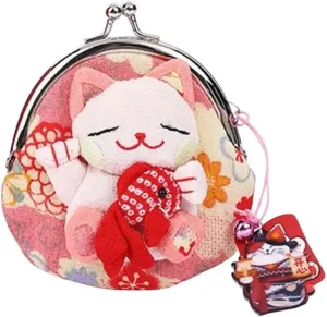 New 2025 Casual Japanese Style Maneki Neko Coin Purse Doll Wallets Lucky Cat Clutch Bag Pu Flower Printing Card Holder Travel Jewelry Findings Fashion Trendy Accessories Creative Gift