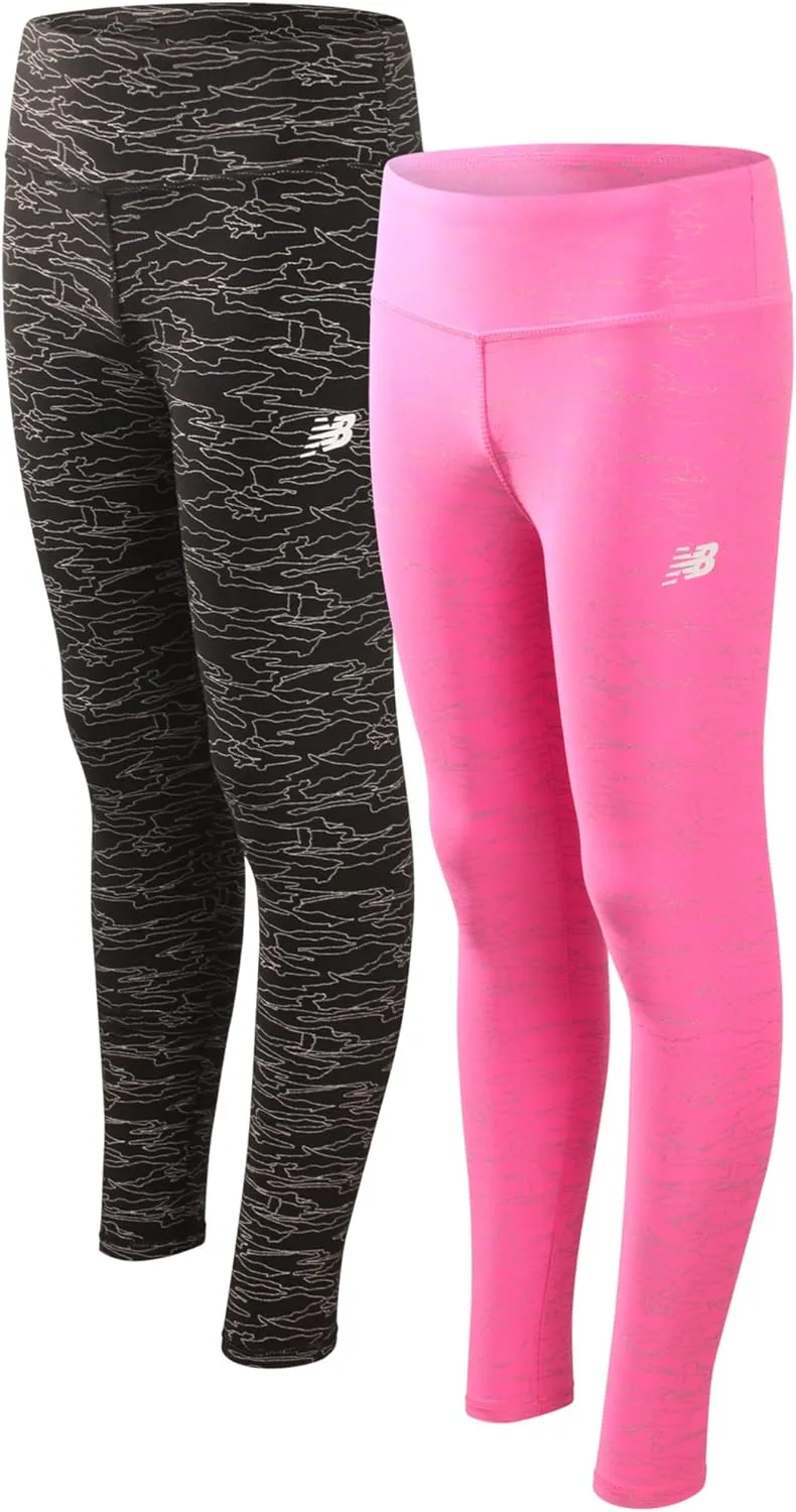 New Balance Girls' Active Leggings - 2 Pack Full Length Performance Yoga Pants (7-16)